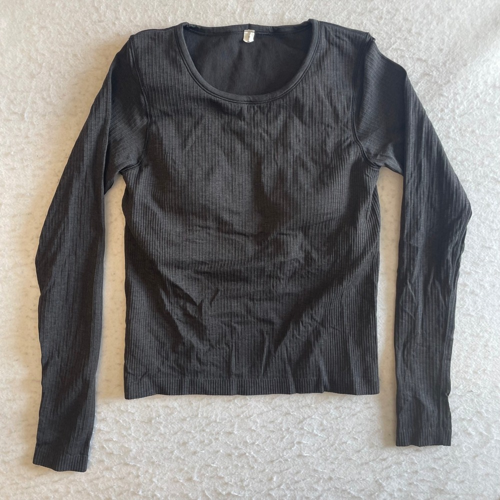Lululemon Ebb to Street Long Sleeve Shirt Womens 10 Black Ribbed Knit Athletic
